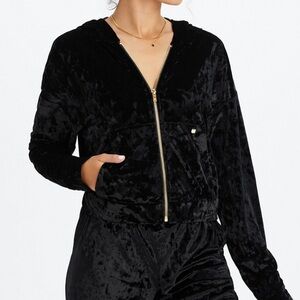 Fabletics Women’s Black Velour Velvet Polyester Zip Activewear Hoodie Size L